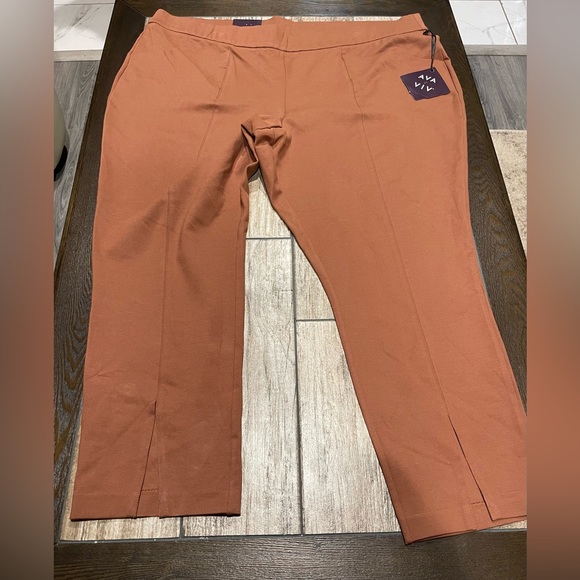 AVA & VIV Womens Brown Front Pockets Comfort Waist Split Front Ponte Pants Sz4X - Picture 2 of 11